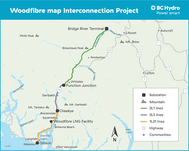 Woodfibre map Interconnection Overview - Phase 1 and phase 2 project area