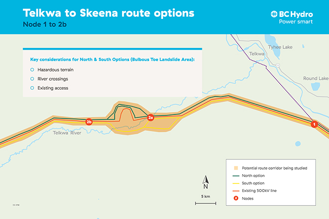 Telkwa to Skeena route options - Node 1 to 2b map