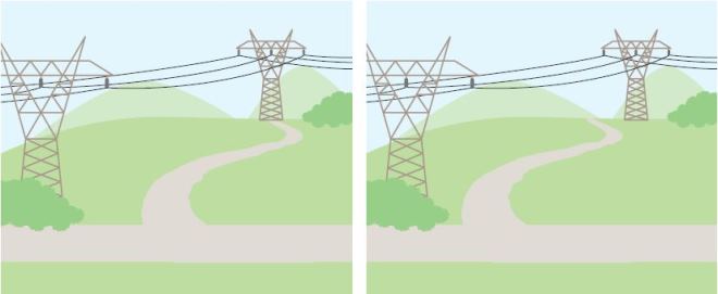 Illustration shows the wrong and right ways to design a path under transmission lines.