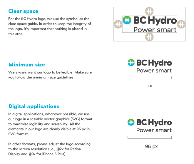 BC Hydro logo spacing and sizes