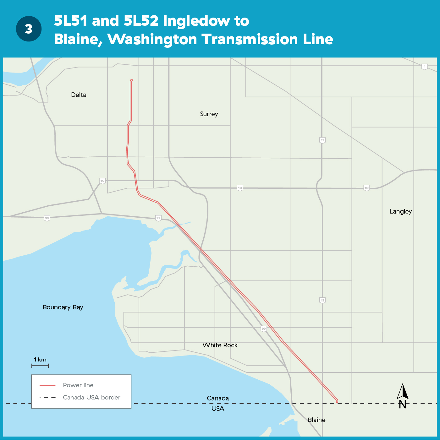International Powerlines Maps - 5L51 and 5L52 Ingledow to Blaine Washington Transmission Line