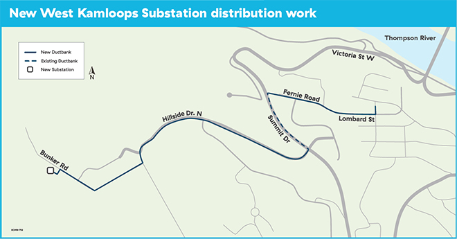 New West Kamloops Substation distribution work map
