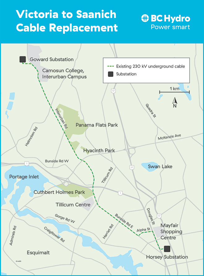 Victoria to Saanich Cable Replacement project map