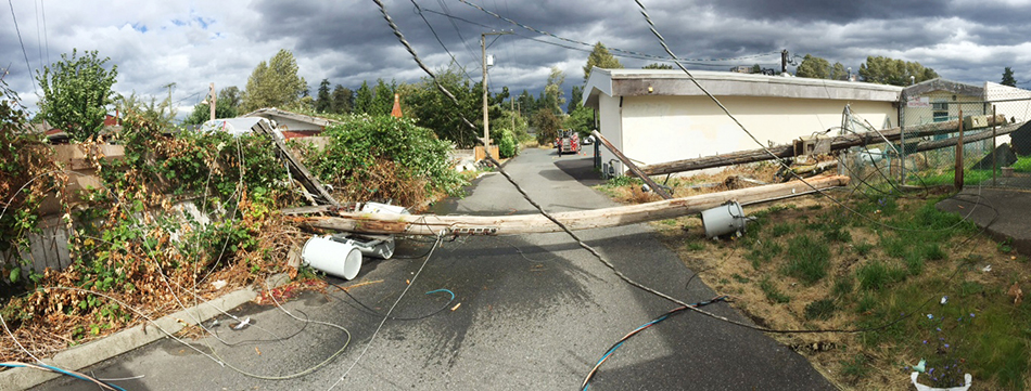 Downed power line panoramic image Downed power line panoramic image