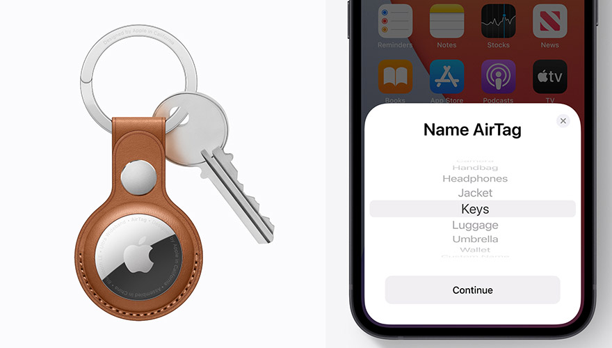 Apple AirTag with keys and app
