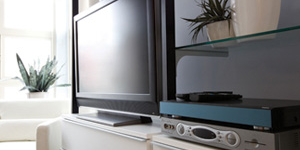 Television with a cable box and PVR in a living room