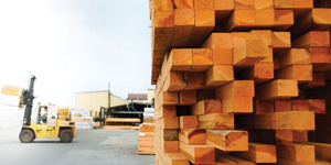 Large stack of rough cut lumber