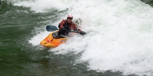 Karla Robinson kayaking down the Puntledge River