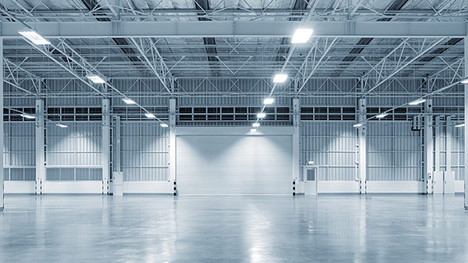 Image of a brightly-lit warehouse