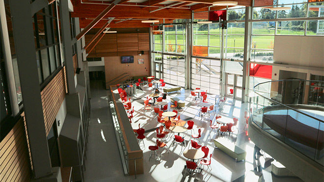 Interior photo of a large workspace inside the Salish Secondary School