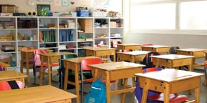 School classroom with desks