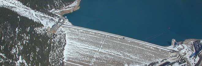 Image of aerial view of Mica Dam in winter