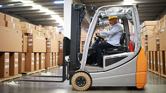 electric forklift in warehouse