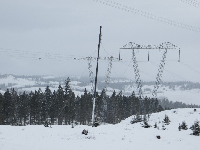 ILM transmission towers in the snow near Merritt