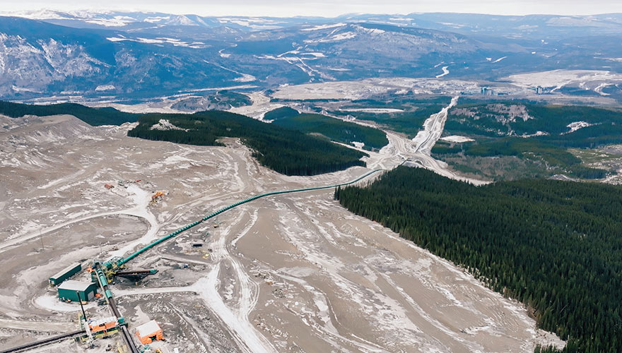 Aerial shot of the overland conveyor at Quintette Mine