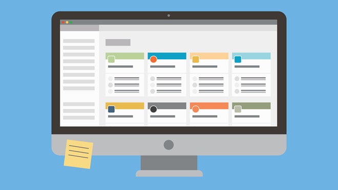 Flat-style iMac dashbaord illustration