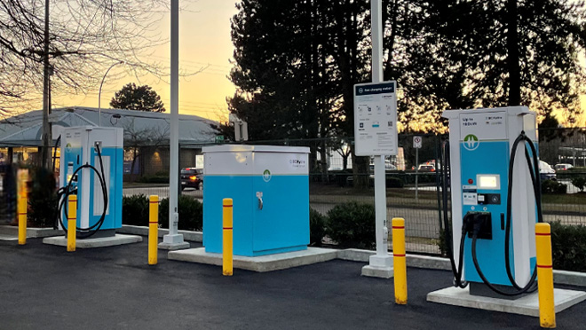 BC Hydro fast charging EV chargers at the ICBC Claims Centre in Surrey