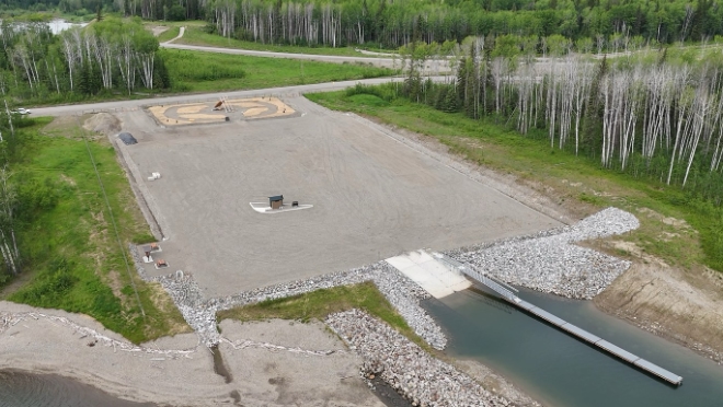An aerial view showing the Lynx Creek boat launch.