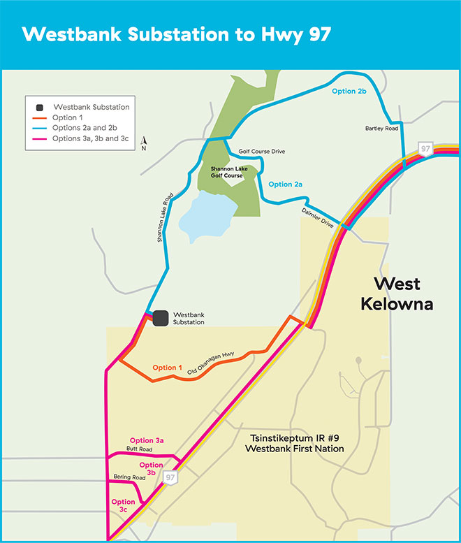 Westbank substation to hwy 97 map