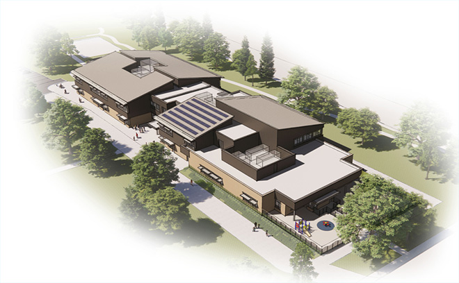 Rendering of a new elementary school coming to North Vancouver's Cloverley neighbourhood
