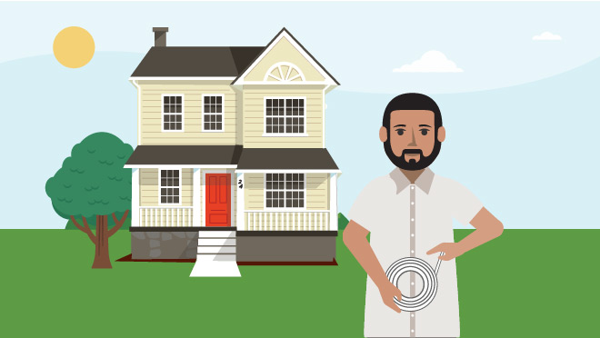 Illustration of a homeowner preparing to draftproof their home