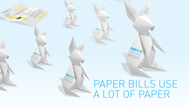 Go Paperless, Paper bills use a lot of paper, origami bunnies Go Paperless, Paper bills use a lot of paper, origami bunnies
