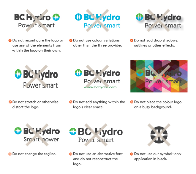 Examples of improper use of BC Hydro logo Examples of improper use of BC Hydro logo