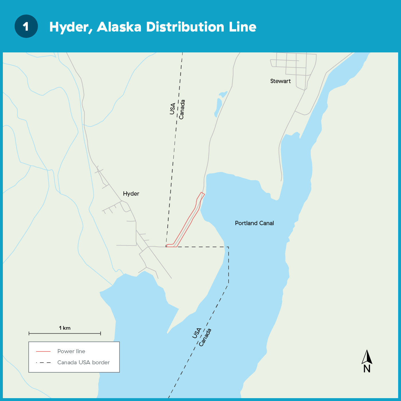 Distribution Line (overhead) from a point 560m from the U.S. border at Hyder, Alaska near Stewart, B.C.