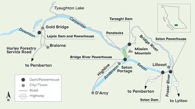 Map showing Bridge River system Map showing Bridge River system