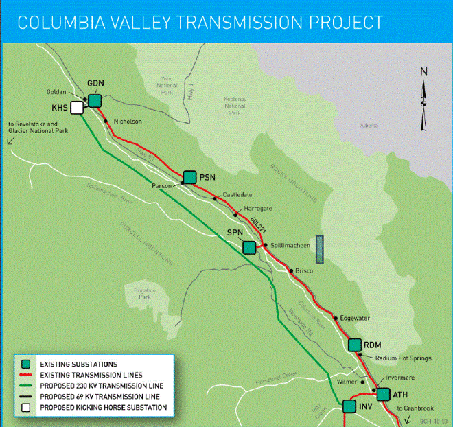 Columbia Valley transmission line map