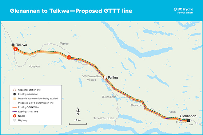 Glenannan Substation to Telkwa Substation project map