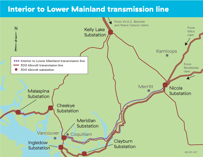 Map of Interior to Lower Mainland transmission line Map of Interior to Lower Mainland transmission line