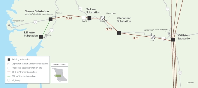 Map of the proposed plan for the Prince George To Terrace Capacitor Project