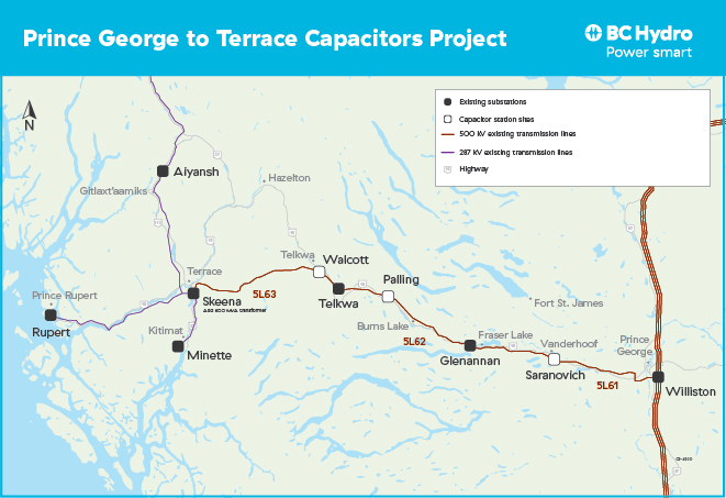 Prince George to Terrace Capacitors project map