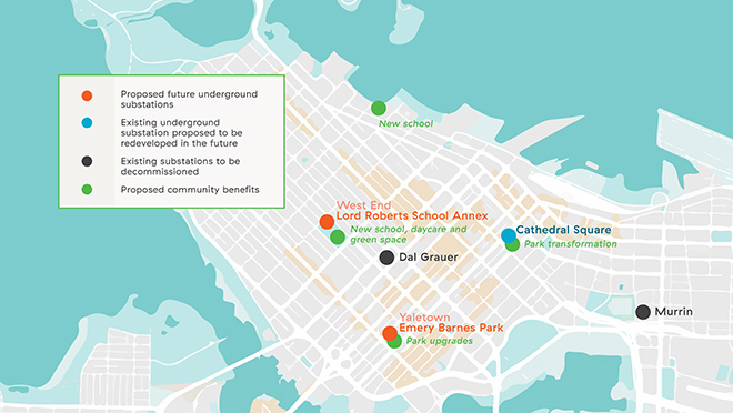 Map of proposed substations in downtown Vancouver Map of proposed substations in downtown Vancouver