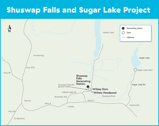 Shuswap Falls and Sugar Lake Project map