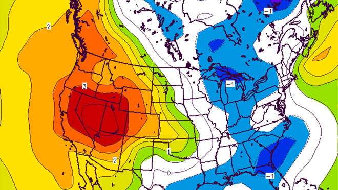 Temperature anomolies map north america Map showing temperature anomolies in North America from October 2014 to February 2015