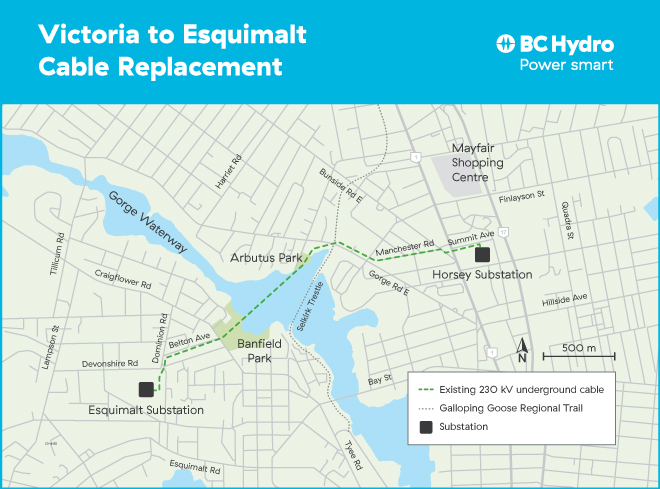 Victoria to Esquimalt cable replacement project map
