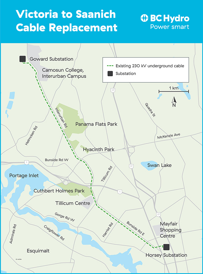 Victoria to Saanich Cable Replacement project map