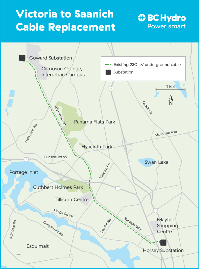 Victoria to Saanich Cable Replacement project map