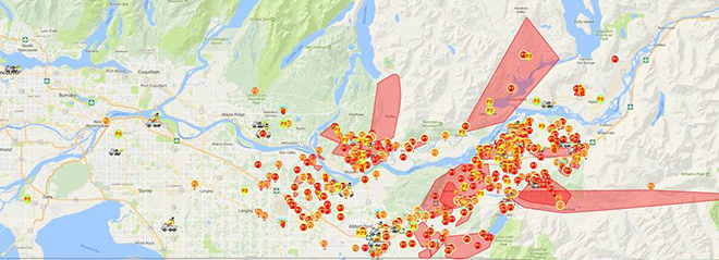 Map of current trouble calls Map of current trouble calls