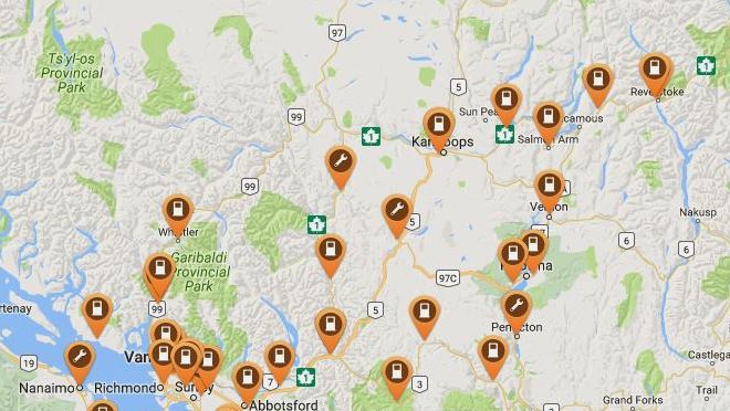 plugshare map plugshare fast-charger map of B.C.