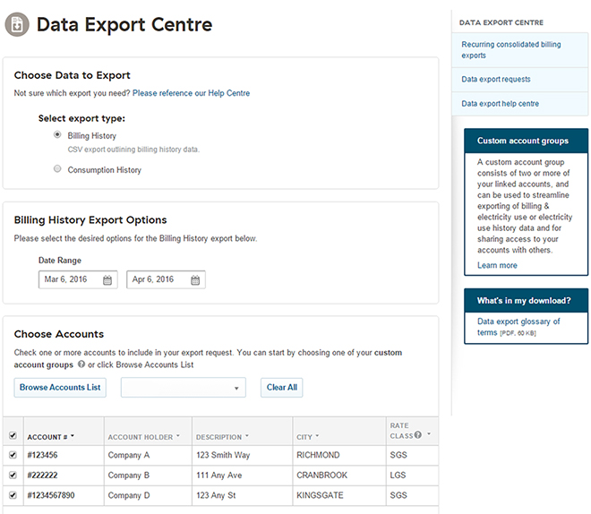 Image of the Data Export Centre in MyHydro Image of the Data Export Centre in MyHydro