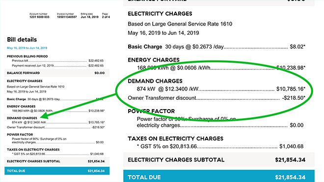 Image showing demand charges on a bill