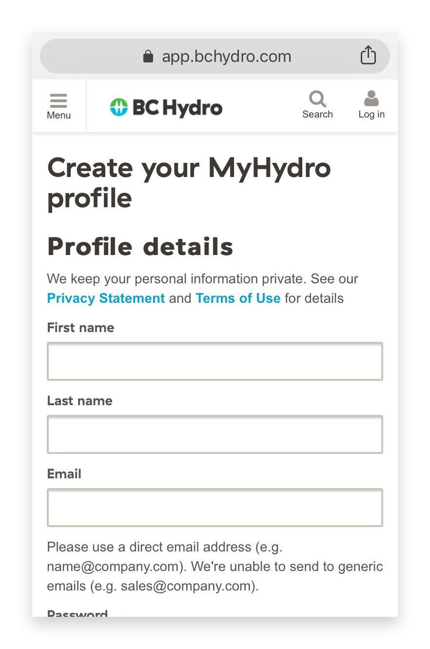 Example of Create MyHydro profile