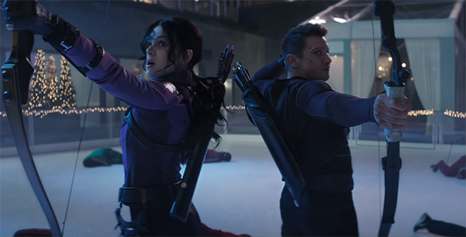 Scene from the Marvel series Hawkeye, starring Hailee Steinfeld and Jeremy Renner.