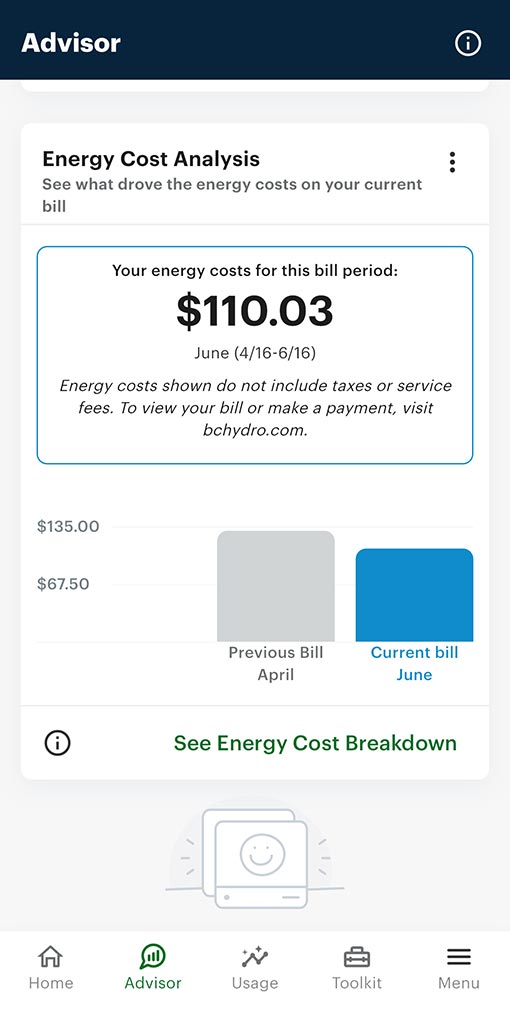 HydroHome app energy cost analysis screenshot 1