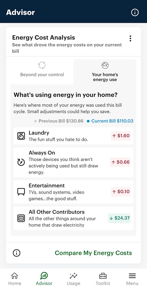 HydroHome app energy cost analysis screenshot 3