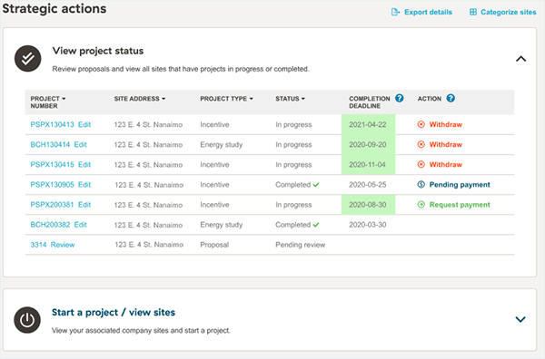 Screenshot of the project status dialogue in the CEM Hub Screenshot of the project status dialogue in the CEM Hub