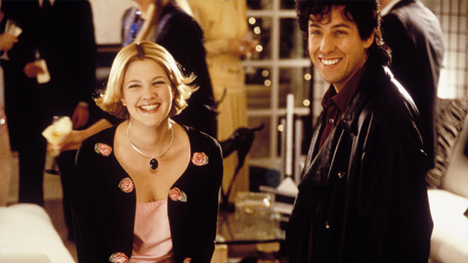 Drew Barrymore and Adam Sandler in a scene from The Wedding Singer